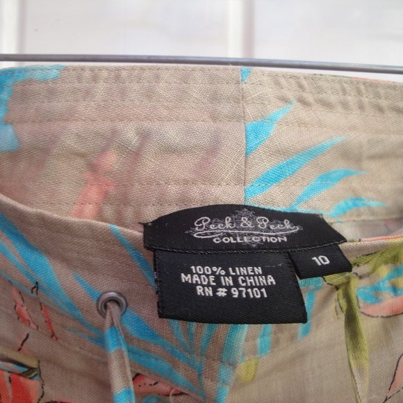 Peck & Peck Women's Pants Size 10 Linen Printed Preppy Coastal Summer - Picture 2 of 3
